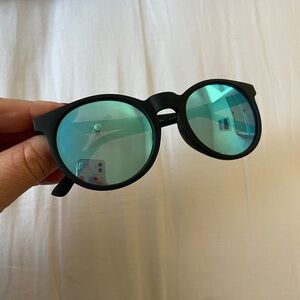 Goodr Matte Black Round Sunglasses with Blue Green Mirror Lenses